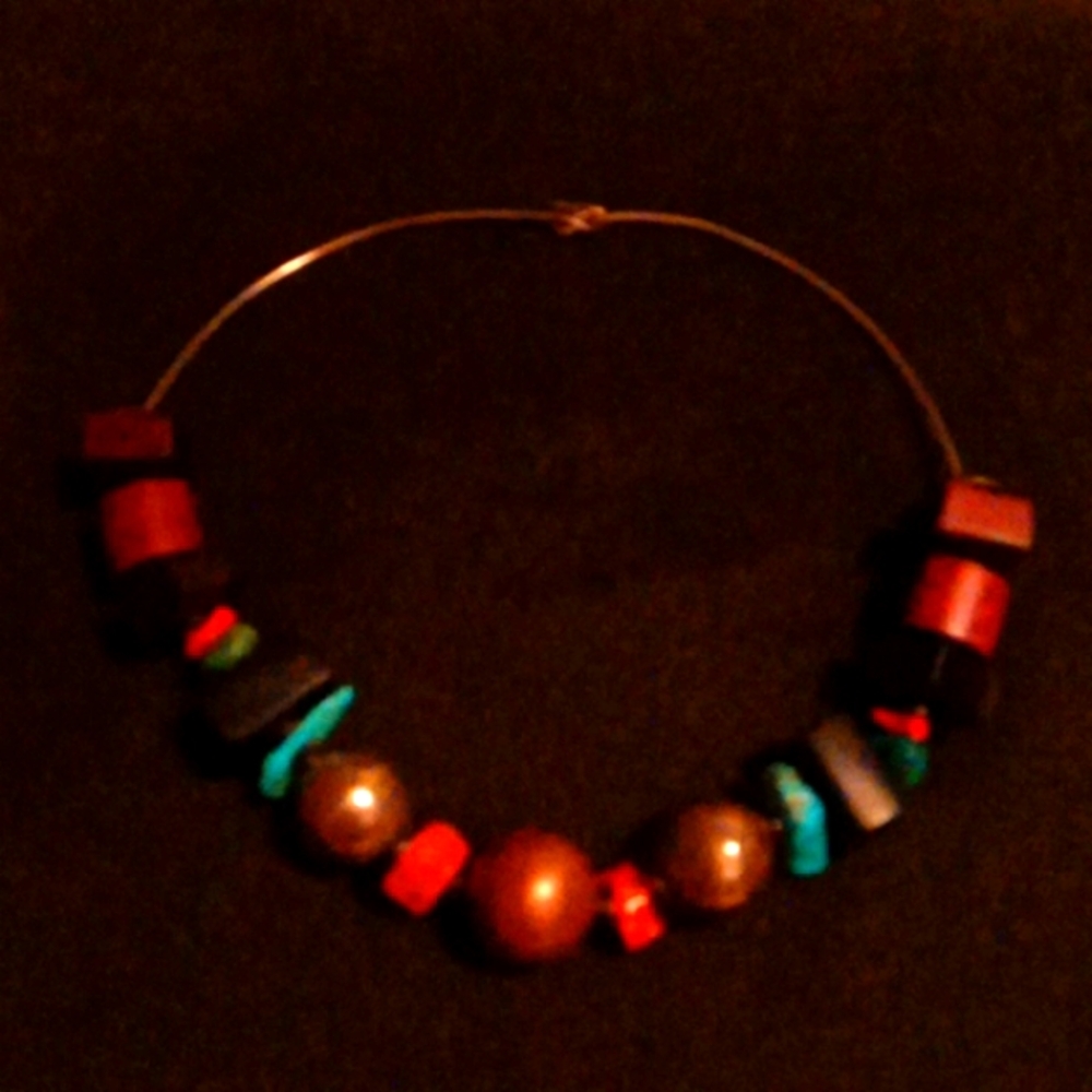Vintage Tribal Choker, Coral, Turquoise, Silver, Resin. Super.